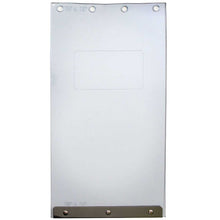 Clear plastic menu holder with metal bar and grommets.