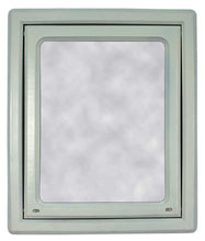 A framed rectangular mirror with rounded corners.