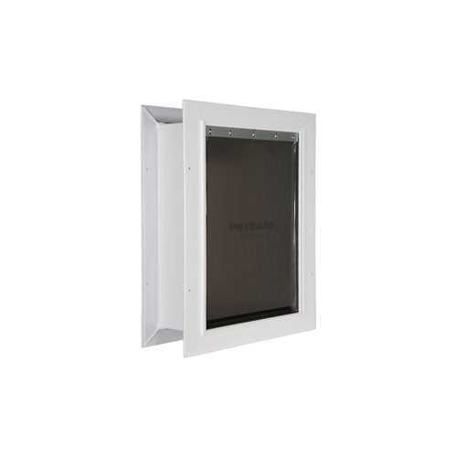 White pet door with a tinted flap.