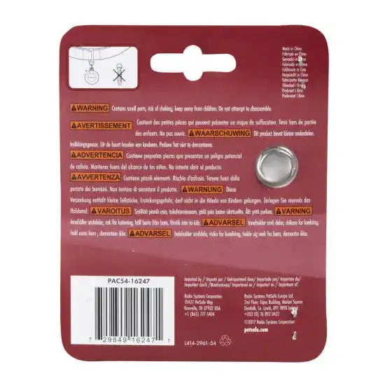 The back of a product package with warnings in multiple languages and contact information for Radio Systems Corporation.