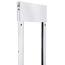 Close-up of a white metal pet door frame.