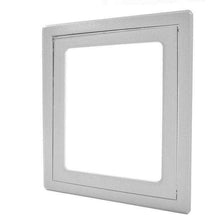 A square, light-gray access panel with a recessed square opening.