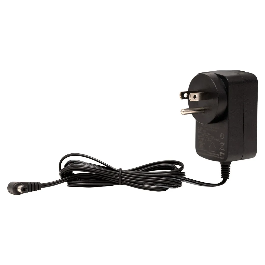 Black AC power adapter with barrel connector.