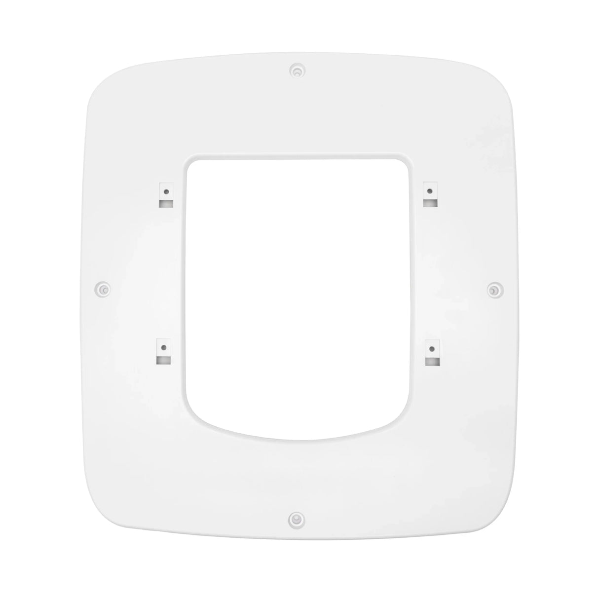 White, square device mount with rounded corners and a rectangular opening.