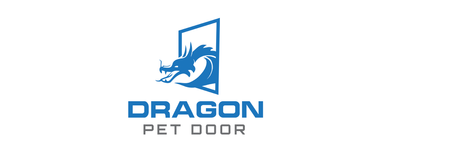 Blue "Dragon Pet Door" logo featuring a dragon inside a doorframe.