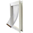A pet door with a clear flap in a white frame_Color_White
