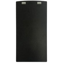 Black clipboard with two gray clips on top, isolated on white.