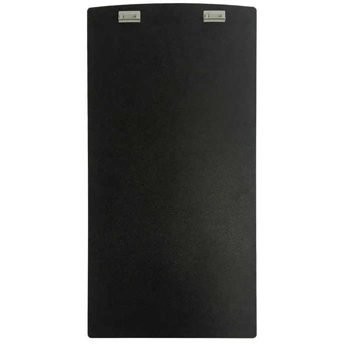 Black clipboard with two gray clips on top, isolated on white.