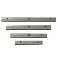 Four gray metal bars of varying lengths, each with several drilled holes.