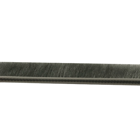 Close-up of gray brush weather stripping.