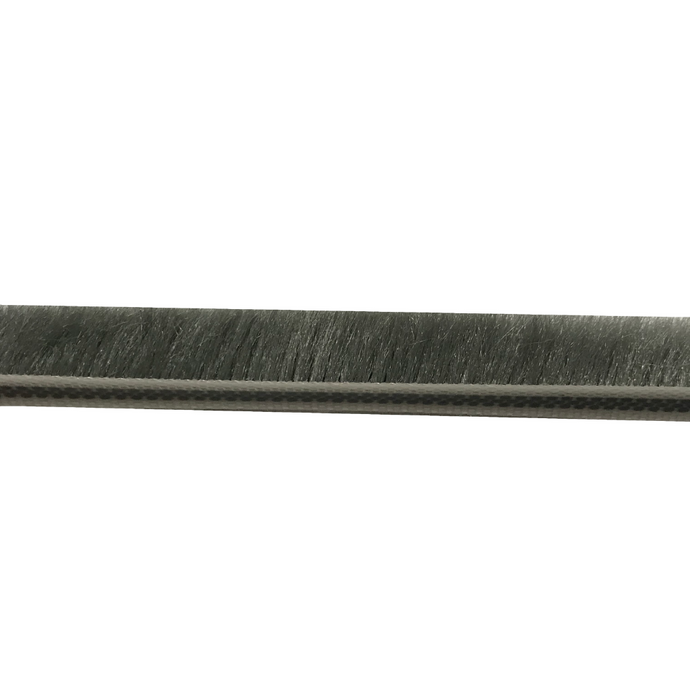 Close-up of gray brush weather stripping.