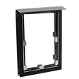 A black metal pet door frame with a protective overhang.