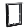A black metal pet door frame with a protective overhang.