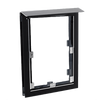 A black metal pet door frame with a protective overhang.