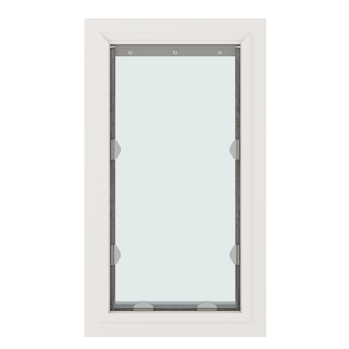 A white-framed window with clear glass.