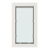 A white-framed window with clear glass.