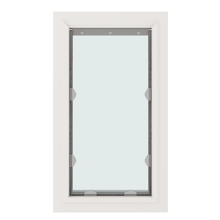 A white-framed window with clear glass.