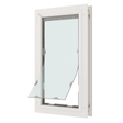 A white awning window is slightly ajar._Color_White