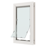 A white awning window is slightly ajar._Color_White