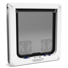 A white Cat Mate pet door with a translucent flap is displayed on a white background.