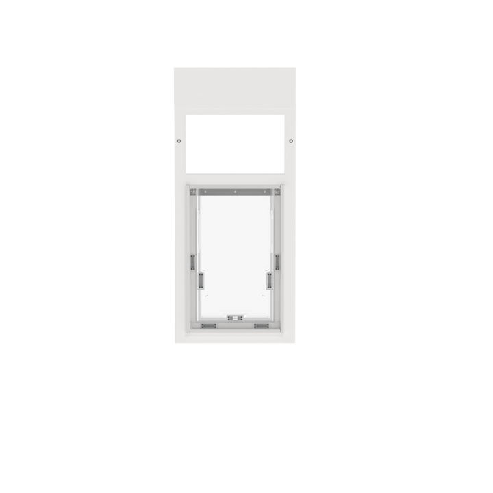  Dragon large single flap pet door for windows, white, front view without locking cover.