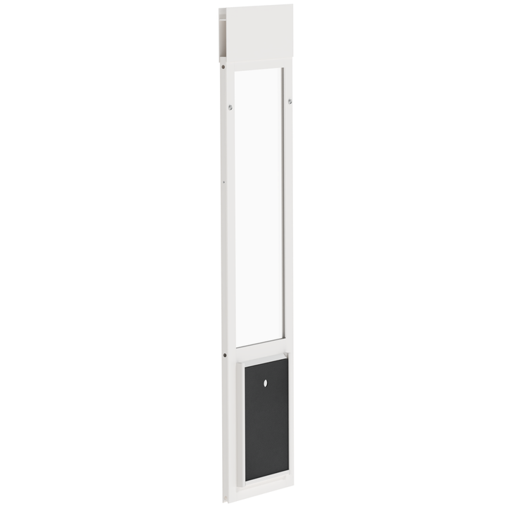  Dragon vinyl window pet door, angled view, white, single flap.