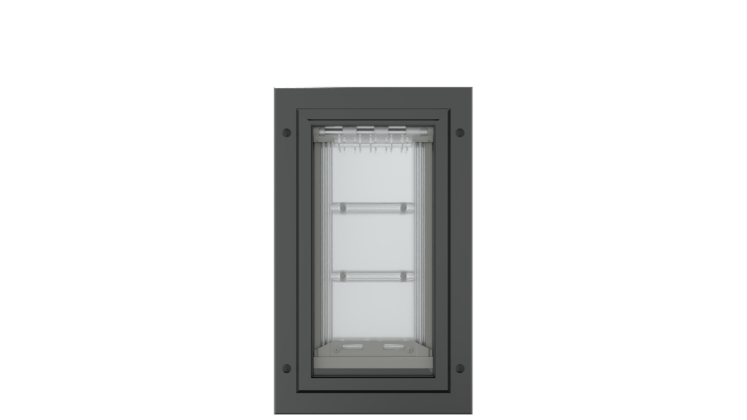 Front view of the black Endura Flap durable pet door.
