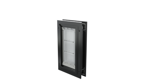 The durable, black Endura Flap pet door, closed angle view.
