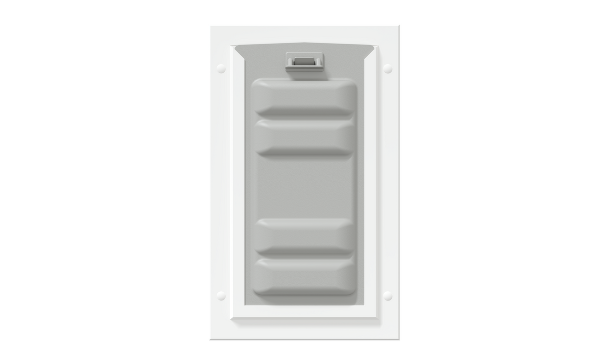 White Endura Flap door with lock, front. Locking dog cat door.