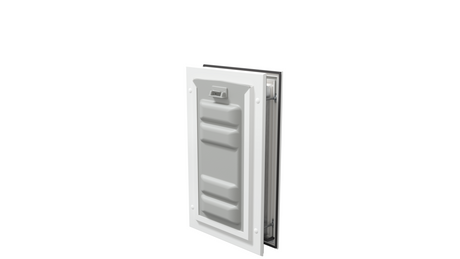 White Endura Flap door with lock, angled. Secure pet entrance.