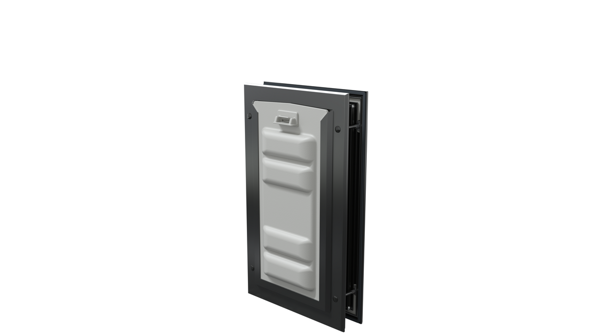 Locked black Endura Flap single flap, angled pet security.