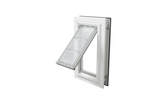White Endura Flap single flap, open angle. Flexible pet flap.