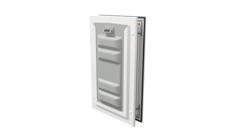 White Endura Flap single flap with lock, angled. Secure dog flap.