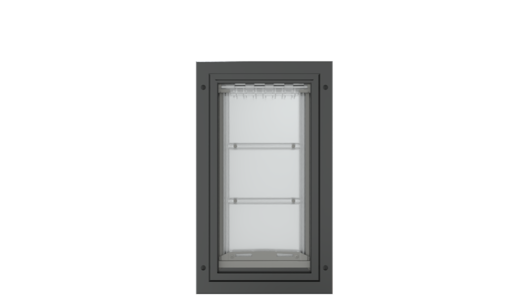 Front view of the black Endura Flap medium pet door.