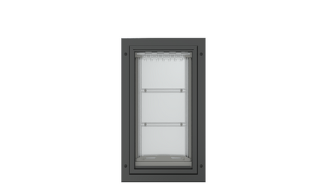 Front view of the black Endura Flap medium pet door.