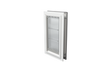 Closed white Endura Flap medium pet door, angled view.