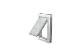 Open white Endura Flap medium cat door, angled access.