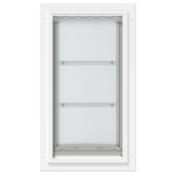 White Endura Flap door, closed, front view.