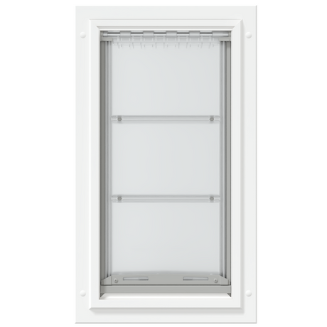 White Endura Flap door, closed, front view.