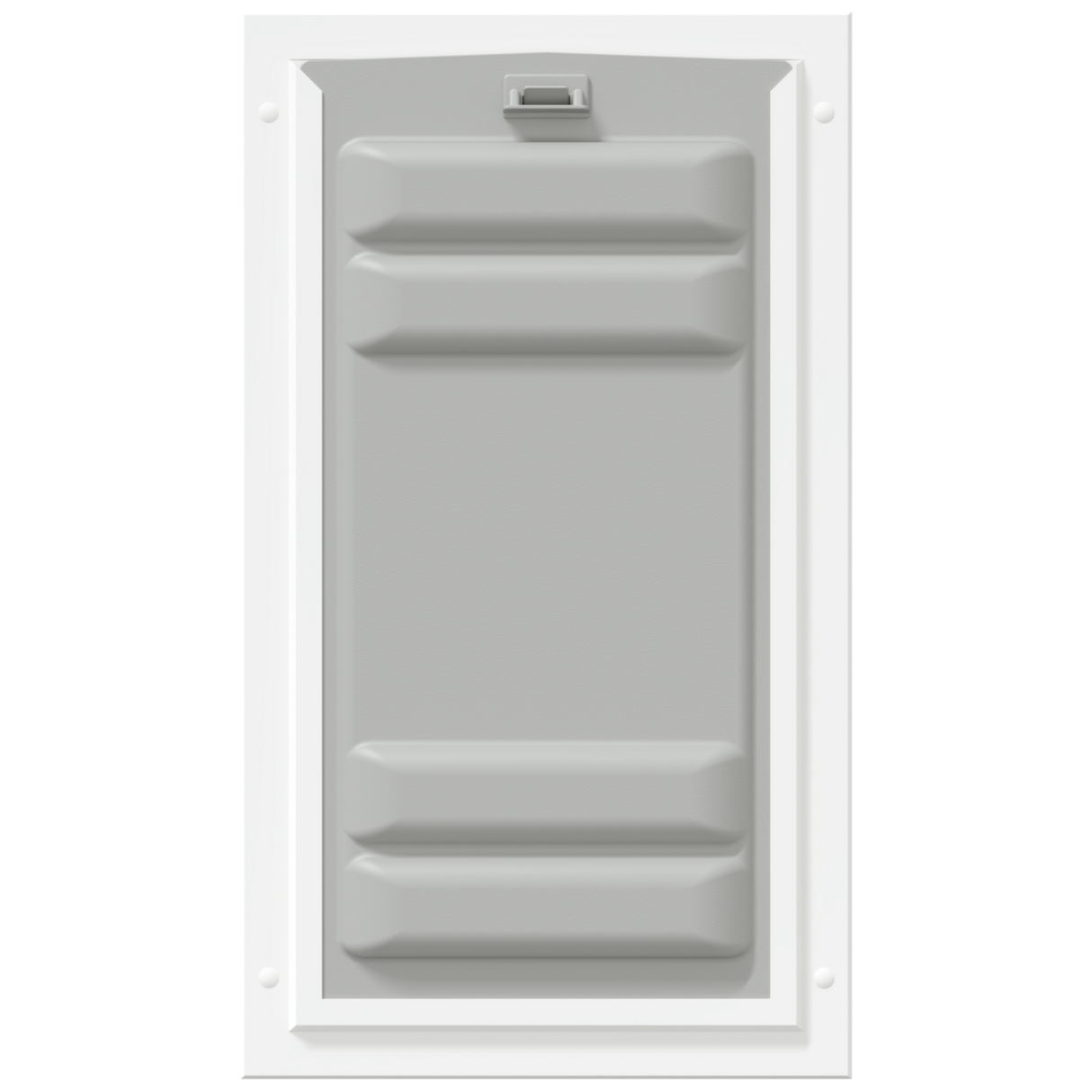 White Endura Flap door with lock, front view.