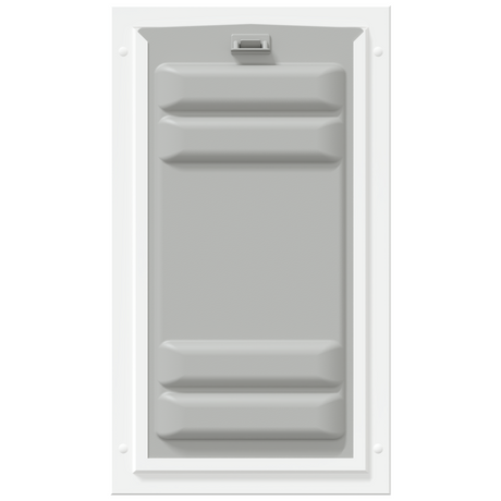White Endura Flap door with lock, front view.