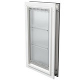 White Endura Flap door, closed, angled view.