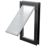 Black Endura Flap single flap, open angle. Weatherproof cat door.