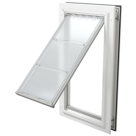 White Endura Flap single flap, open, angled.