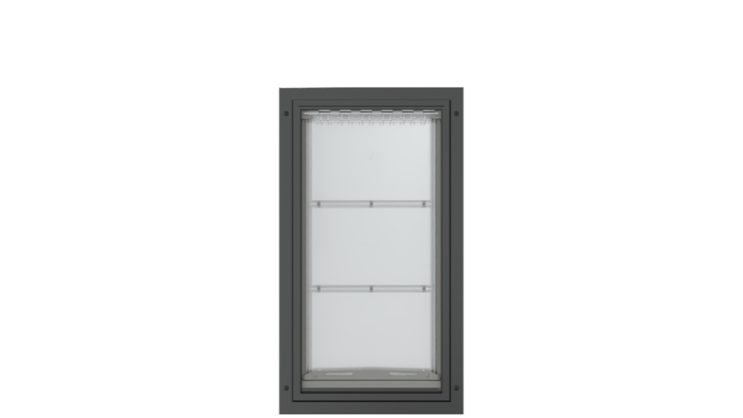 Front view of the black Endura Flap extra large pet door.