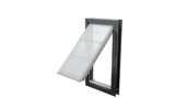 Open black Endura Flap extra large pet door, angled.