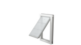 Open white Endura Flap extra large pet door, angled.