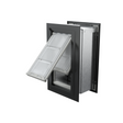 Angled view of an open, black Endura Flap double flap wall mount pet door. This through wall dog door is perfect for keeping out the elements.