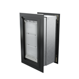 Angled view of a closed, black Endura Flap single flap wall mount pet door. Looking for insulated dog doors for walls? Consider this endura flap dog door.