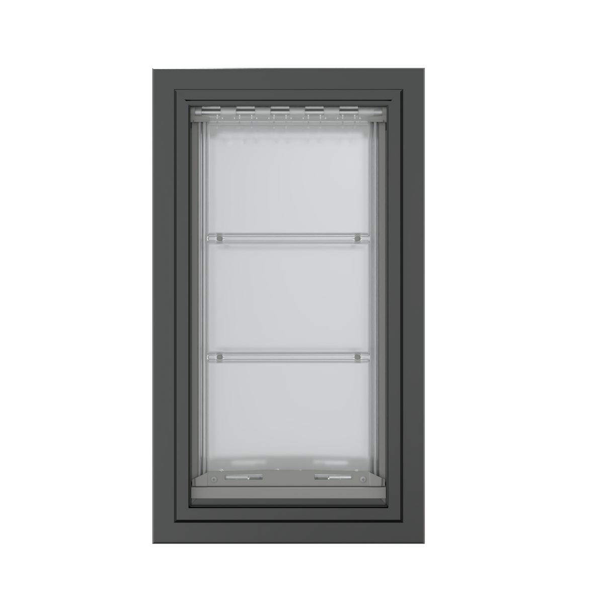 Front view of a black, double flap Endura Flap dog door for walls. This endura flap dog door is a great choice for pet owners needing extra insulation.
